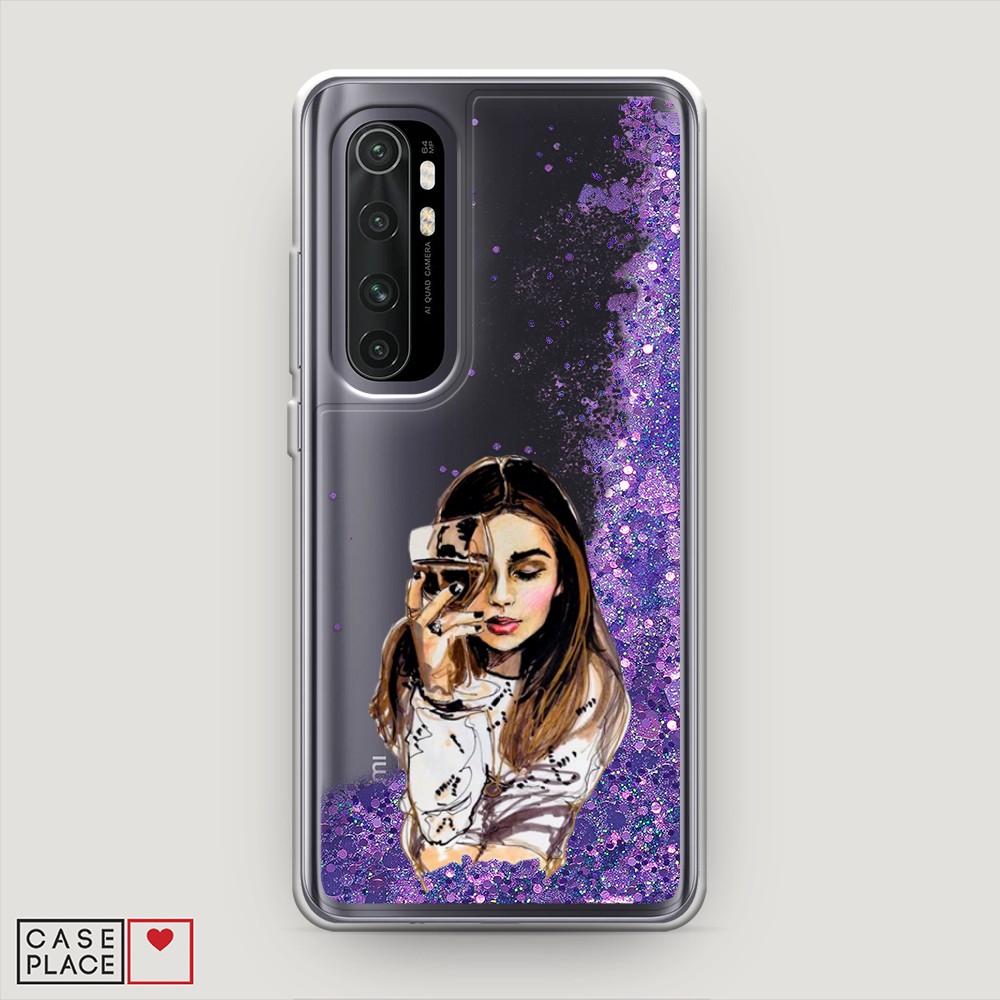 

Жидкий чехол с блестками "Девушка с бокалом" на Xiaomi Mi Note 10 lite, 38492-1
