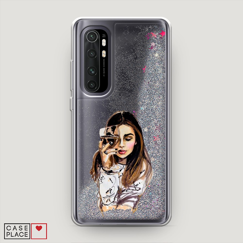 

Жидкий чехол с блестками "Девушка с бокалом" на Xiaomi Mi Note 10 lite, 38491-1