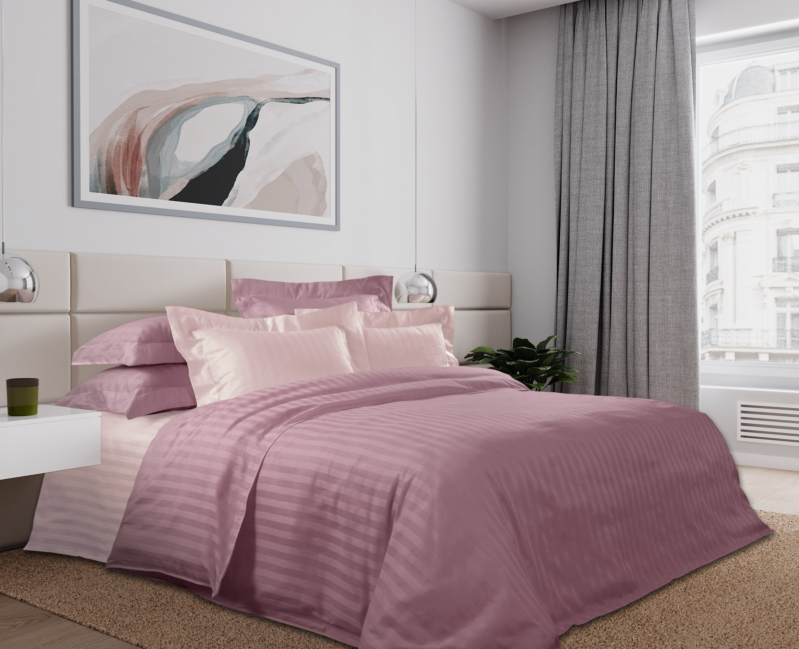 

Постельное белье Страйп-Сатин Чизкейк 3325W 2-сп. с европростыней