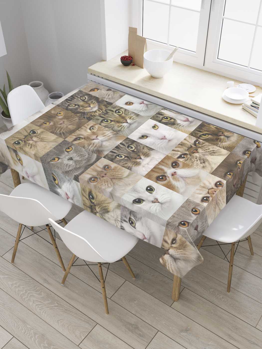 

Скатерть прямоугольная JoyArty "Кошачьи лица" из оксфорда, 180x145 см, Коричневый, Кошачьи лица