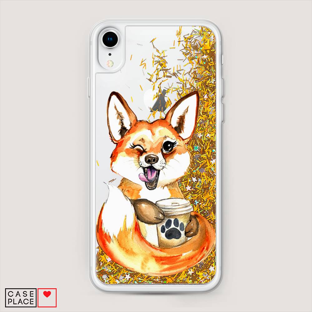 

Жидкий чехол с блестками "Подмигивающая лиса с кофе" на Apple iPhone XR (10R), 12090-1
