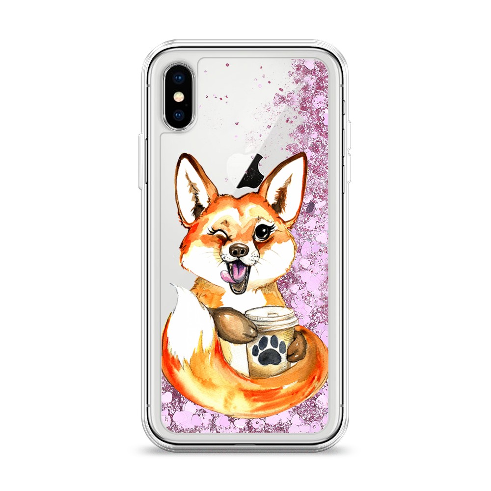 

Жидкий чехол с блестками "Подмигивающая лиса с кофе" на Apple iPhone X (10), 11094-1
