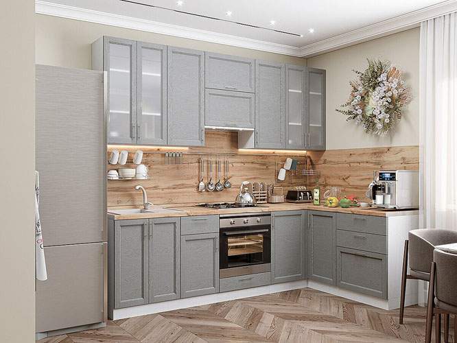 

Кухонный гарнитур Vivat Сканди-04 Grey Softwood без столешницы угловая
