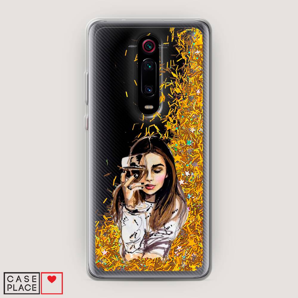 

Жидкий чехол с блестками "Девушка с бокалом" на Xiaomi Mi 9T Pro, 35890-1