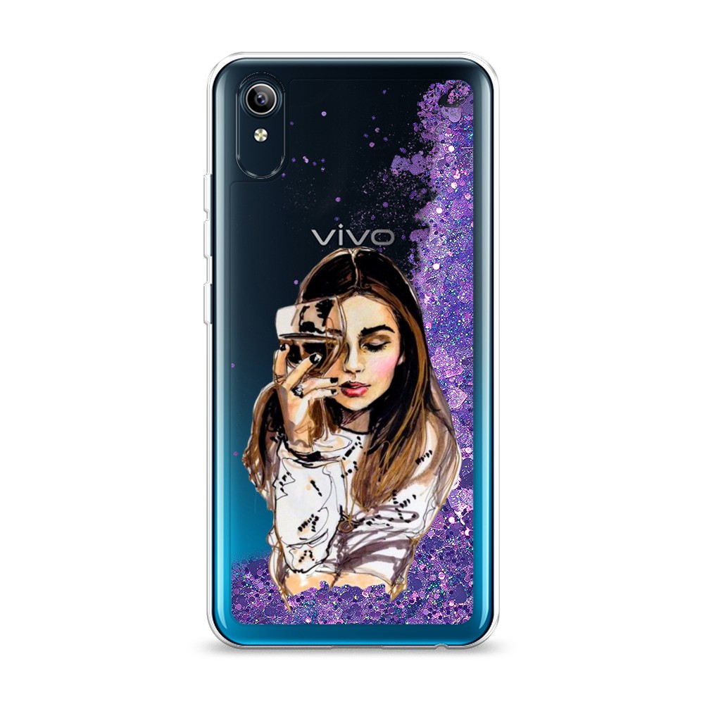 

Жидкий чехол с блестками "Девушка с бокалом" на Vivo Y91c, 262892-1