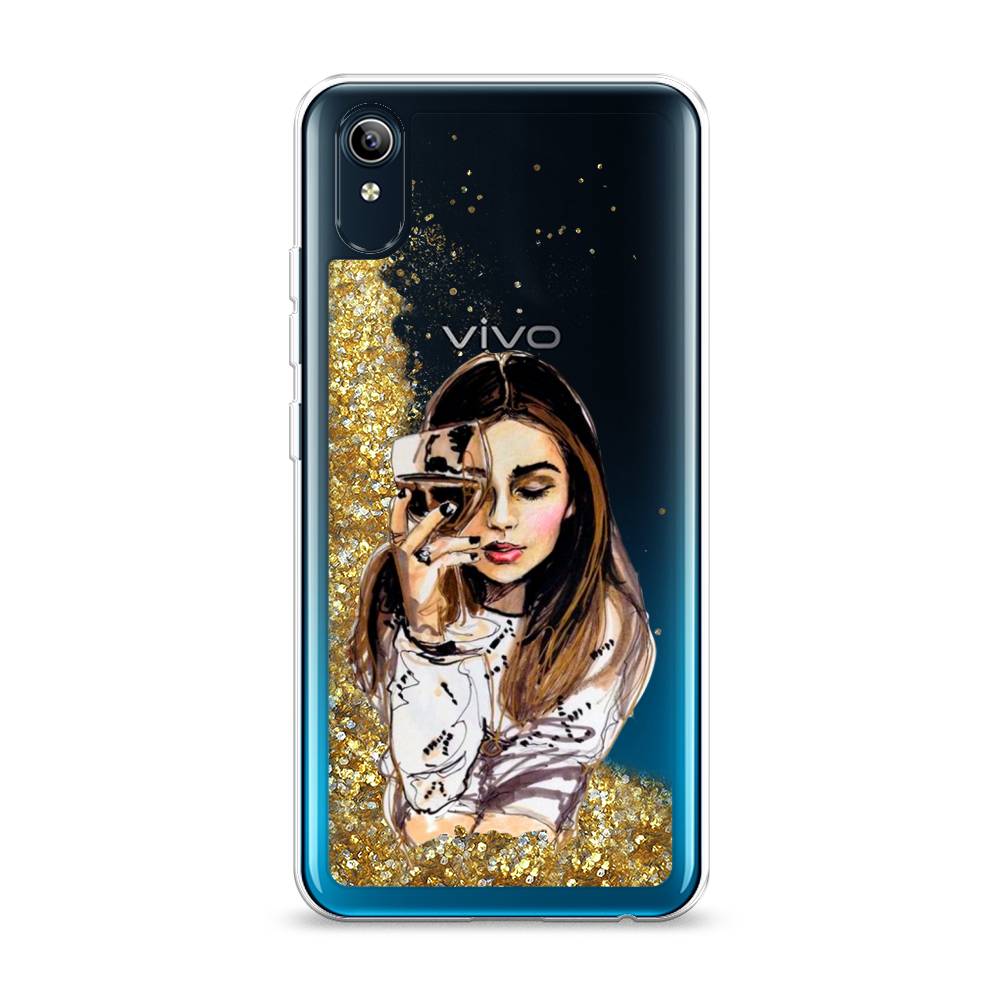 

Жидкий чехол с блестками "Девушка с бокалом" на Vivo Y91c, 262890-1