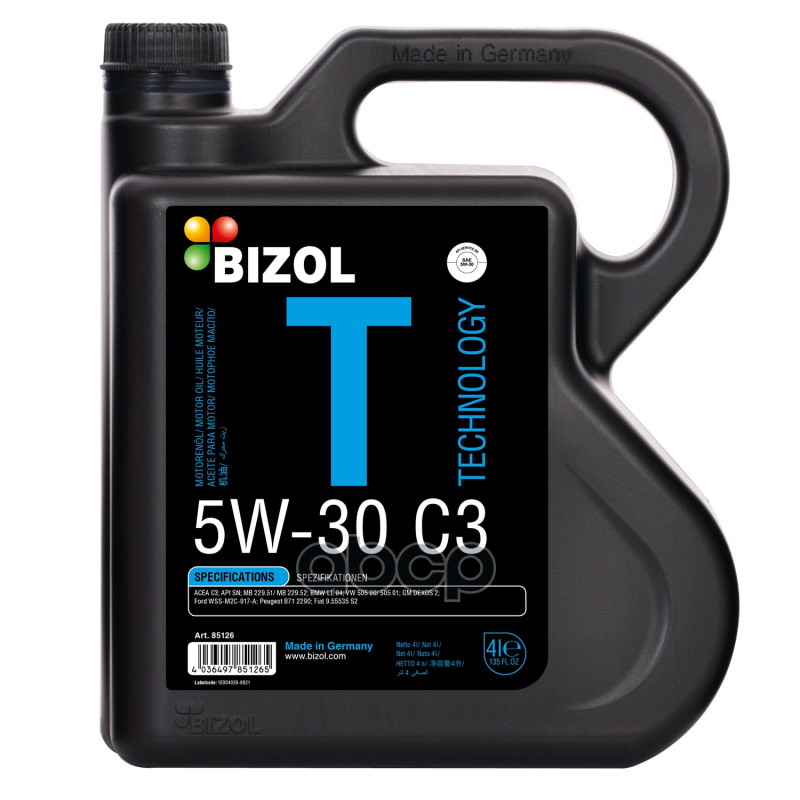 BIZOL 85126 Bizol Синт. Мот.Масло Technology 5w-30 Sn C3 (4л) 85126