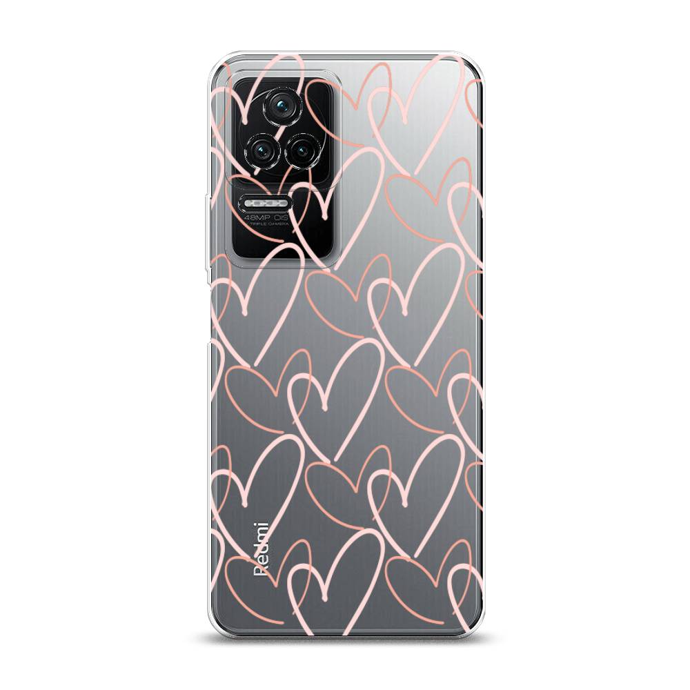 

Чехол на Xiaomi Poco F4/Redmi K40S "Узор из сердечек", Розовый;бежевый, 314650-6