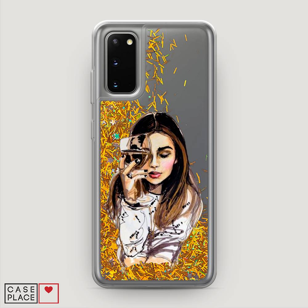 

Жидкий чехол с блестками "Девушка с бокалом" на Samsung Galaxy S20, 29290-1