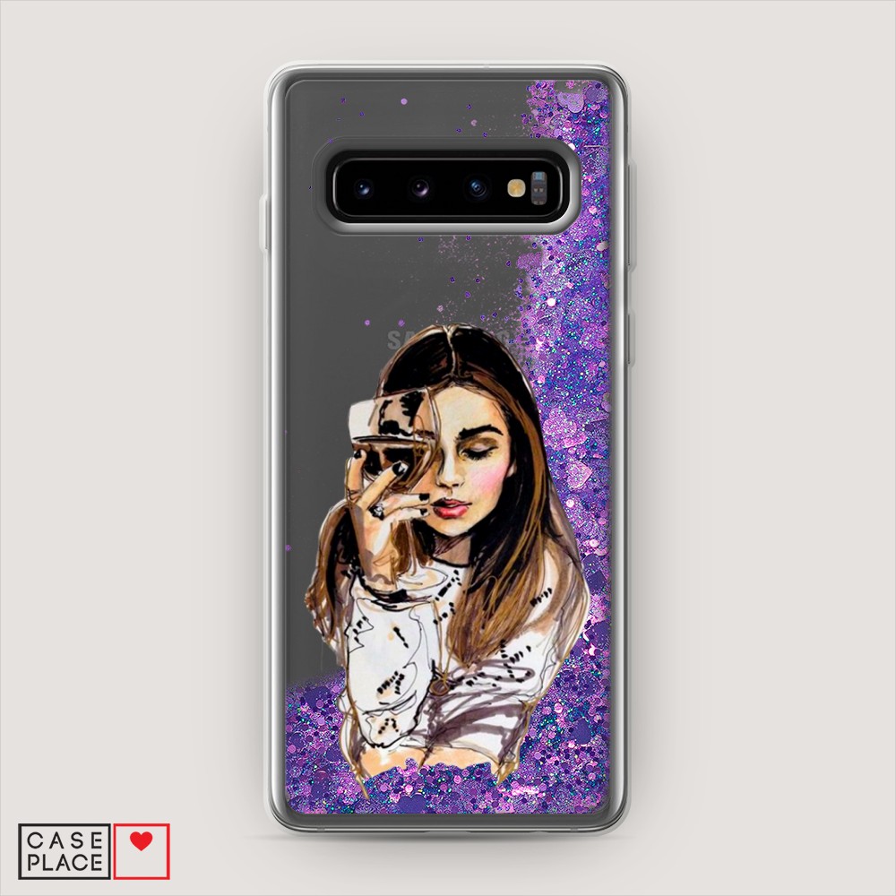 

Жидкий чехол с блестками "Девушка с бокалом" на Samsung Galaxy S10 +, 27192-1