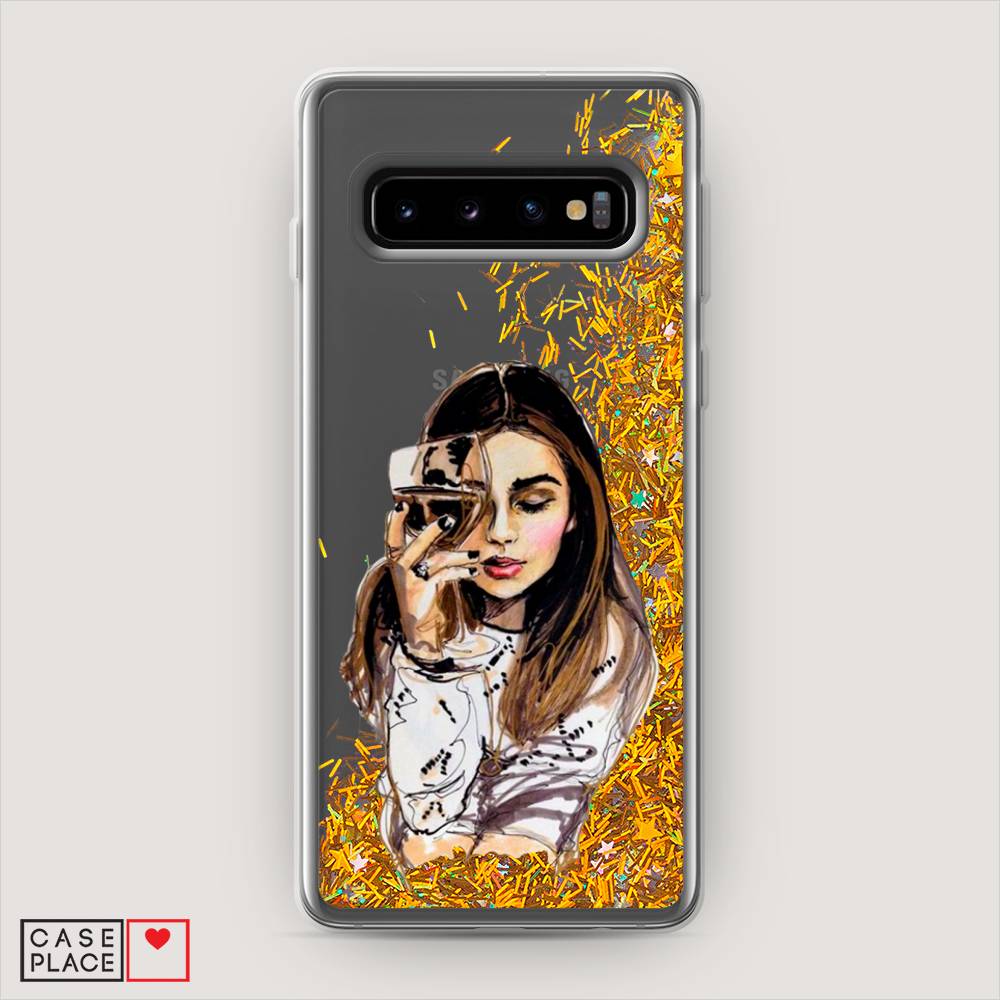 

Жидкий чехол с блестками "Девушка с бокалом" на Samsung Galaxy S10 +, 27190-1