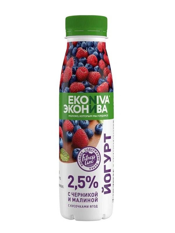 

Питьевой йогурт ЭкоНива Fitness line черника-малина 2,5% БЗМЖ 300 г