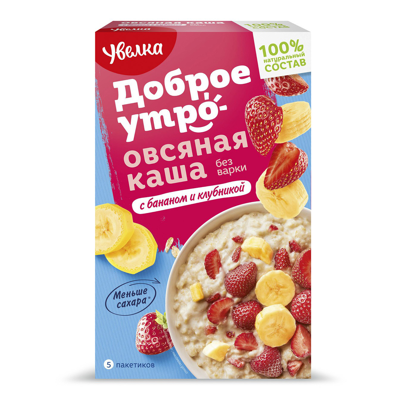 

Каша Увелка овсяная с бананом и клубникой быстрого приготовления 5 шт х 40 г
