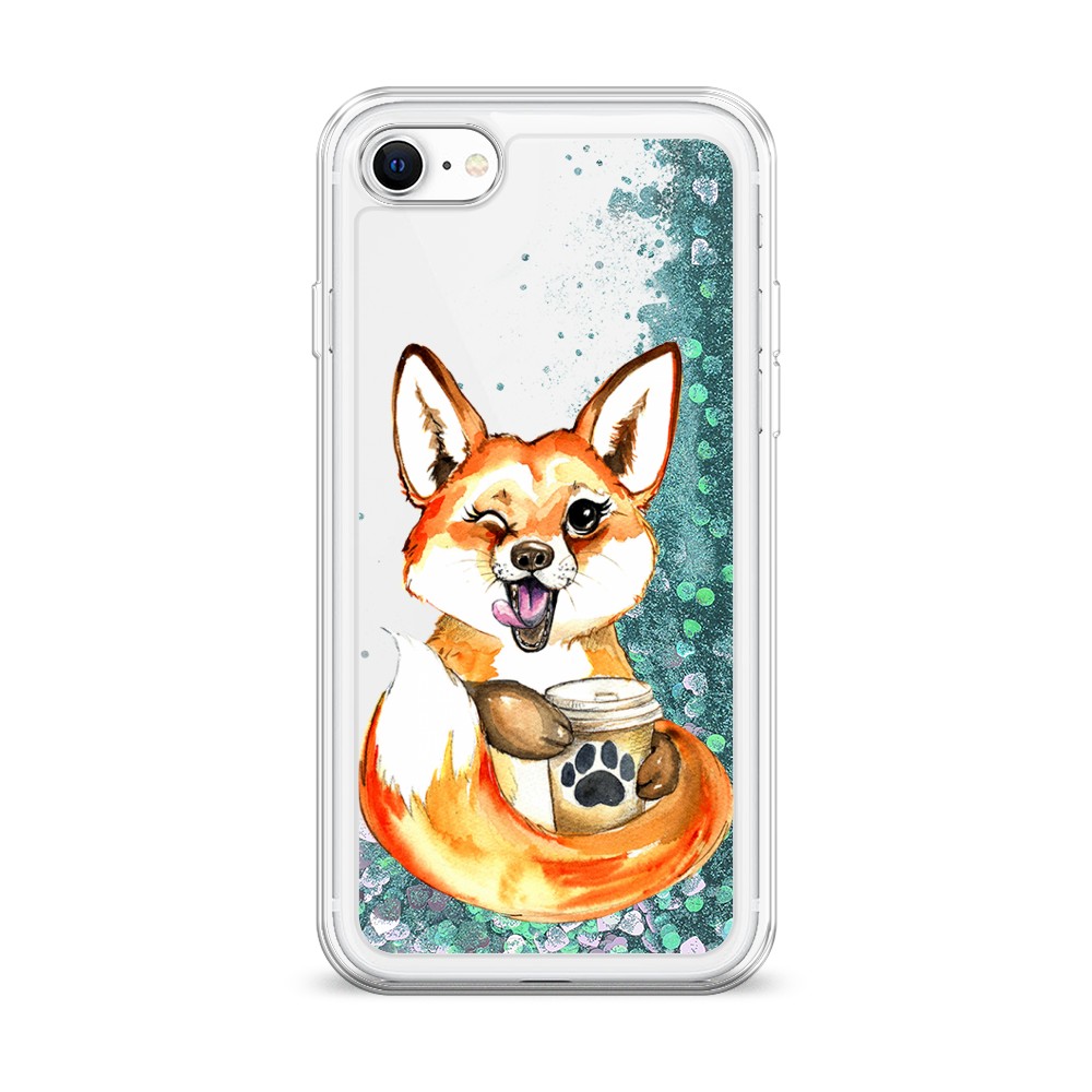 

Жидкий чехол с блестками "Подмигивающая лиса с кофе" на Apple iPhone SE 2020, 12495-1