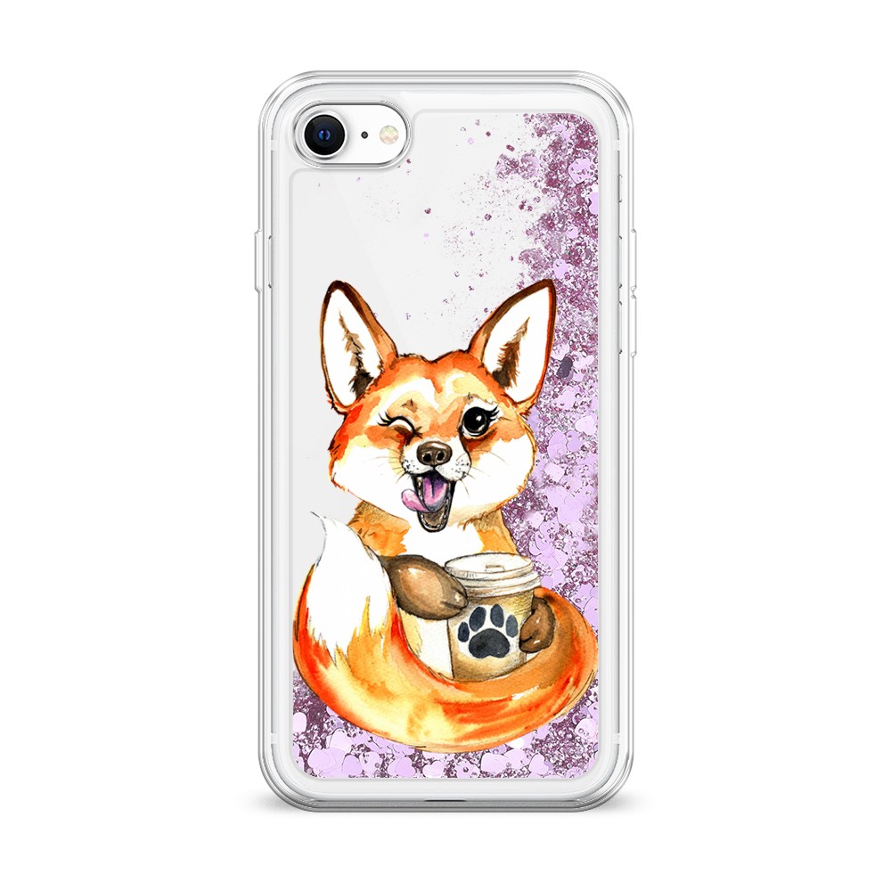 

Жидкий чехол с блестками "Подмигивающая лиса с кофе" на Apple iPhone SE 2020, 12494-1