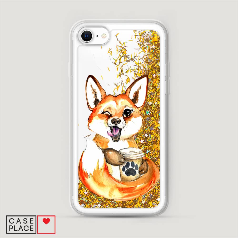 

Жидкий чехол с блестками "Подмигивающая лиса с кофе" на Apple iPhone SE 2020, 12490-1