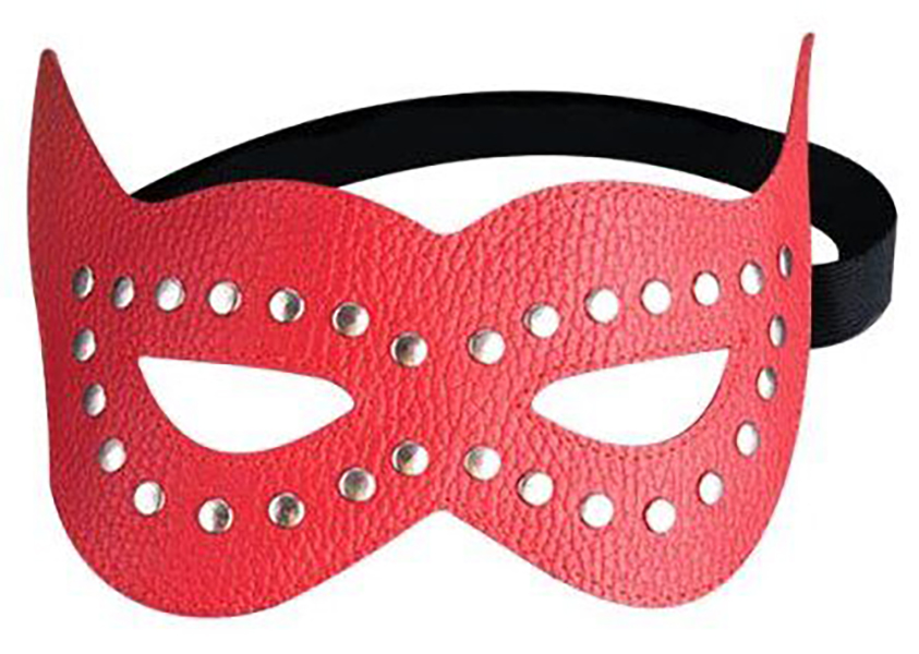 Красная маска на глаза с разрезами и заклепками