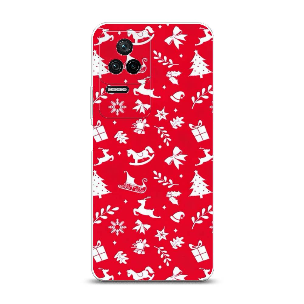 

Чехол на Xiaomi Poco F4/Redmi K40S "Красный новогодний фон", Красный;белый, 314650-5