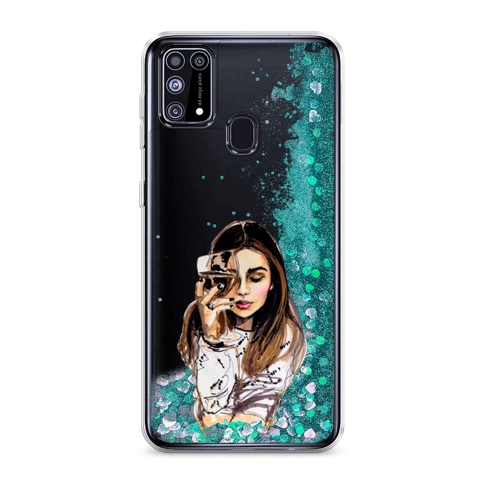 

Жидкий чехол с блестками "Девушка с бокалом" на Samsung Galaxy M31, 2100795-1