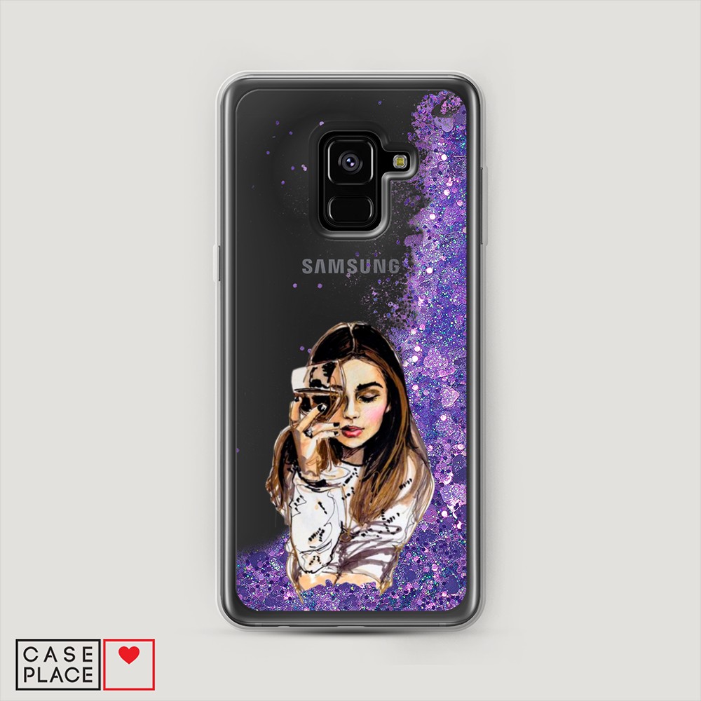 фото Жидкий чехол с блестками "девушка с бокалом" на samsung galaxy a8 2018 awog