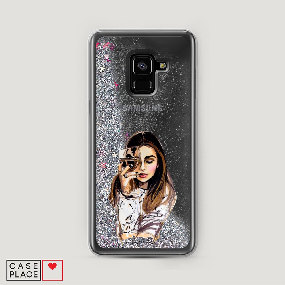 

Жидкий чехол с блестками "Девушка с бокалом" на Samsung Galaxy A8 2018, 25491-1