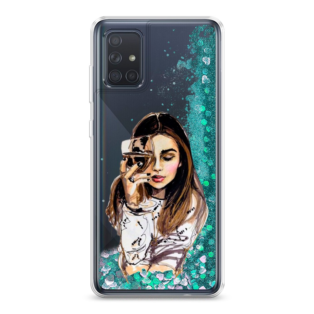

Жидкий чехол с блестками "Девушка с бокалом" на Samsung Galaxy A71, 29095-1
