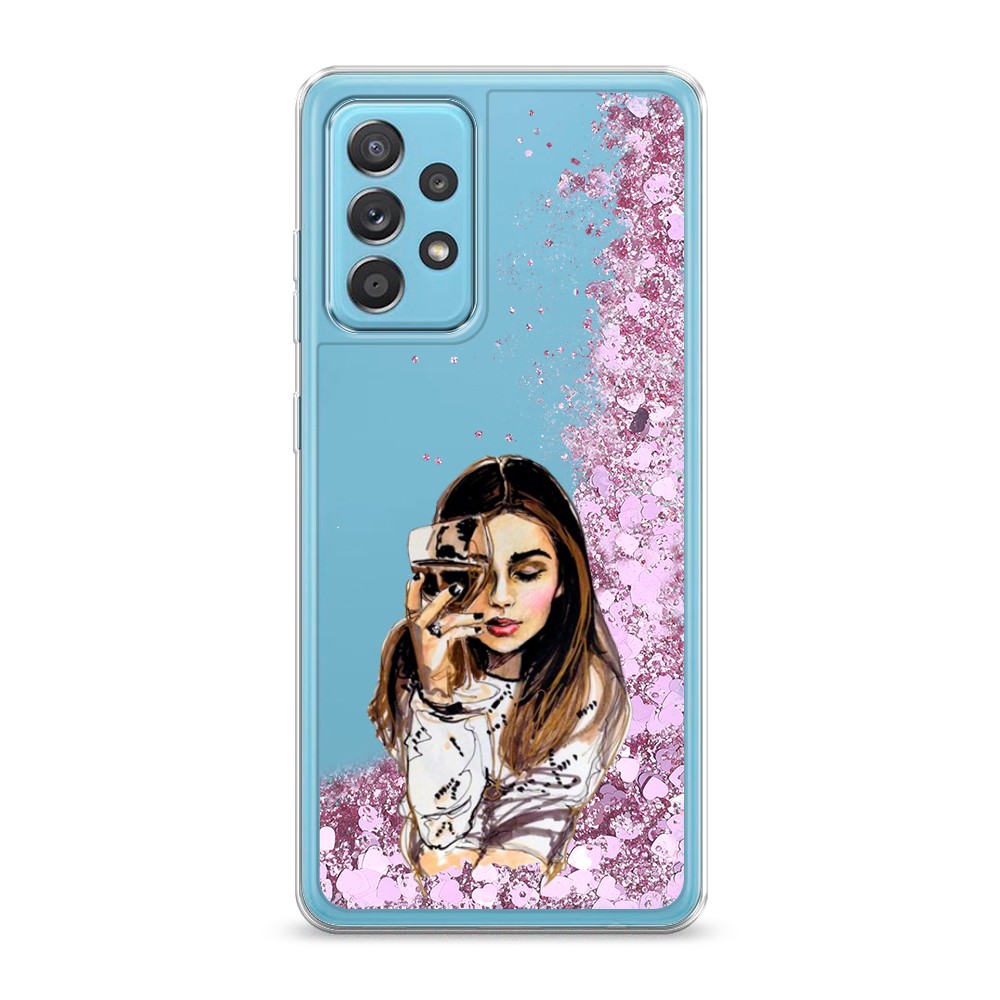 

Жидкий чехол с блестками "Девушка с бокалом" на Samsung Galaxy A52s
