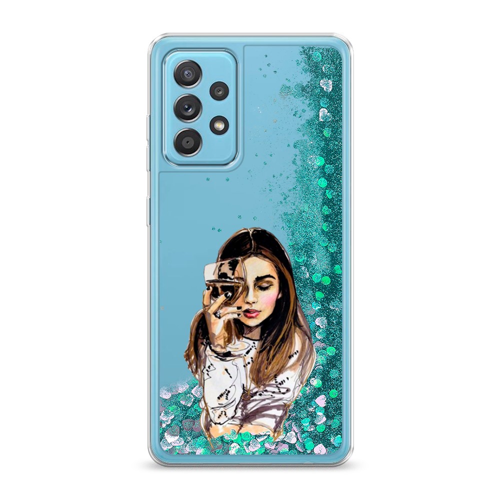 

Жидкий чехол с блестками "Девушка с бокалом" на Samsung Galaxy A52, 2102495-1