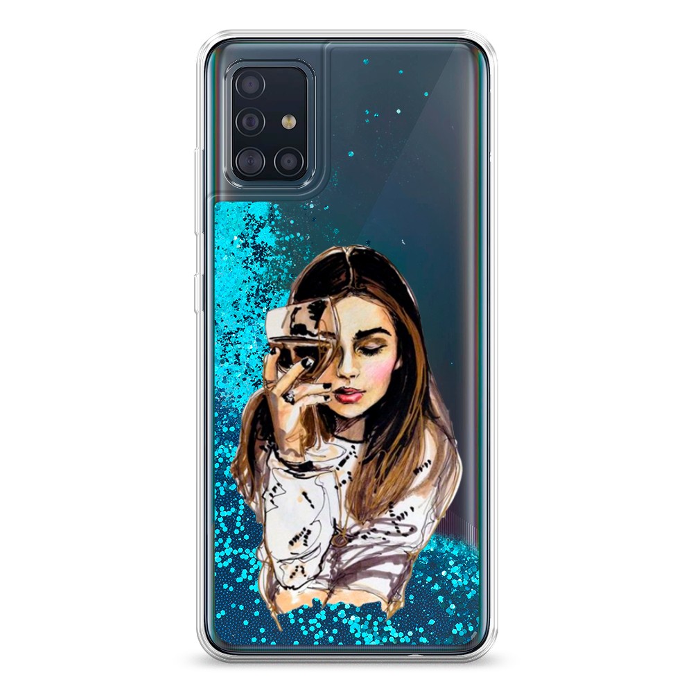 

Жидкий чехол с блестками "Девушка с бокалом" на Samsung Galaxy A51