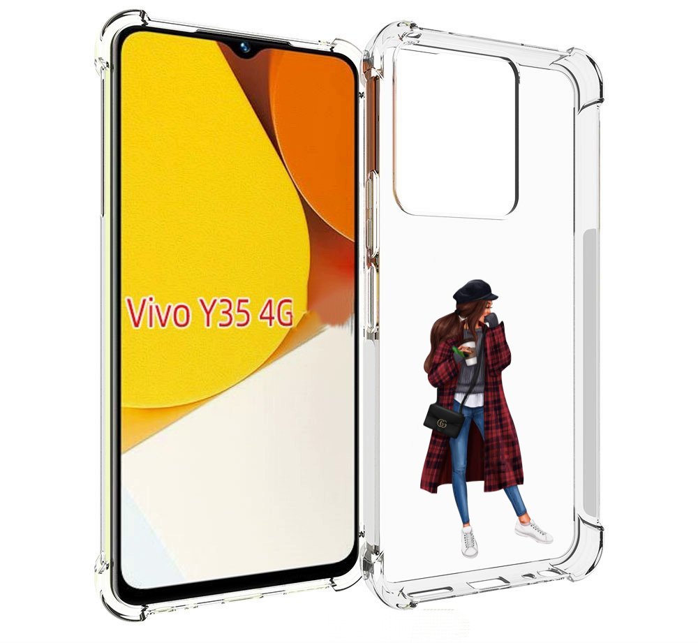 Чехол MyPads девушка-в-клетчатом-пальто для Vivo Y35 4G 2022 / Vivo Y22