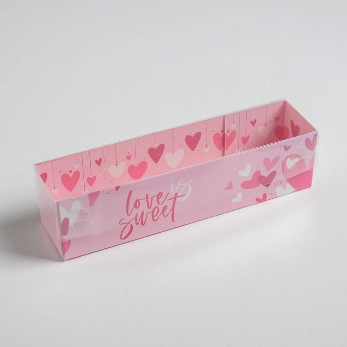

Коробочка для макарун с PVC крышкой «Love is sweet», 19,5 х 5 х 4,5 см, Розовый