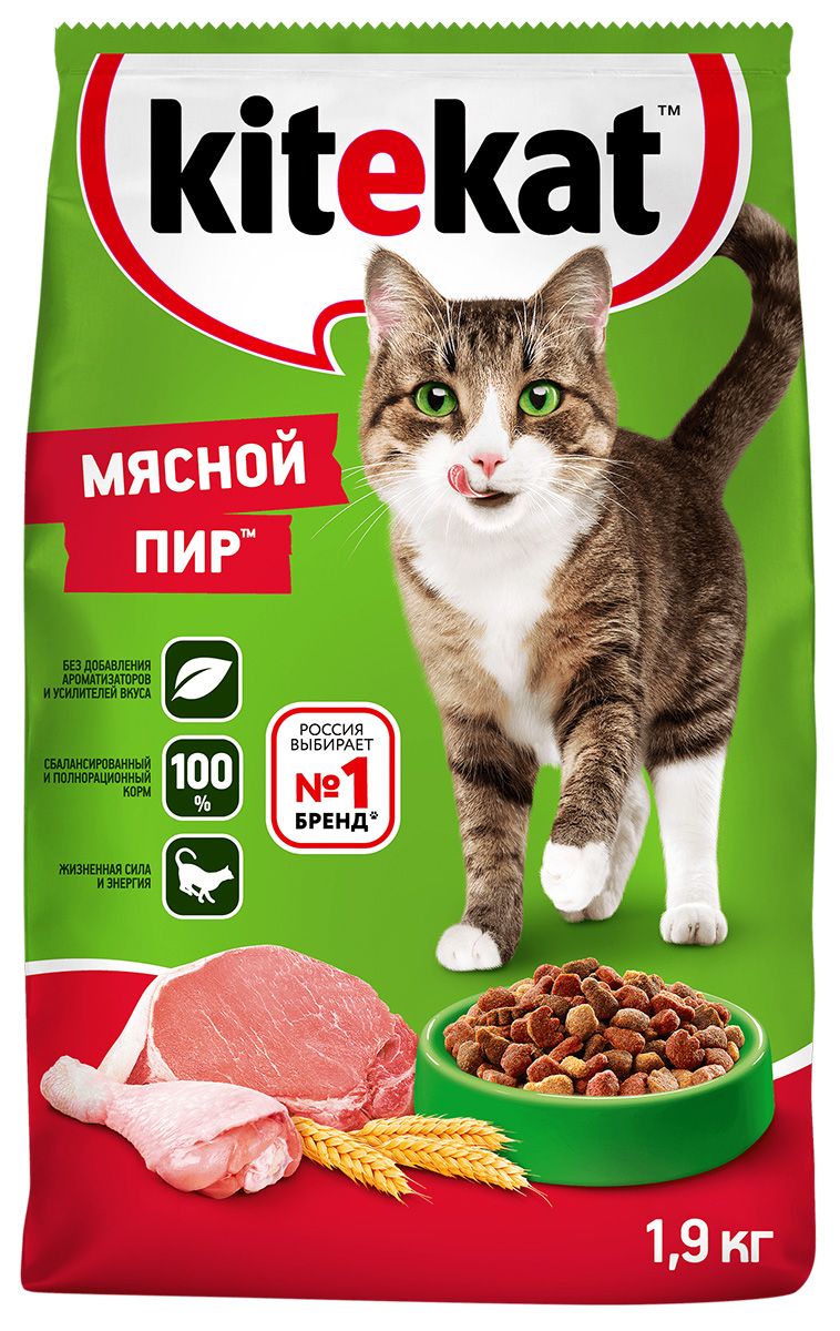 

Сухой корм для кошек KiteKat Мясной пир 2 шт по 1,9 кг