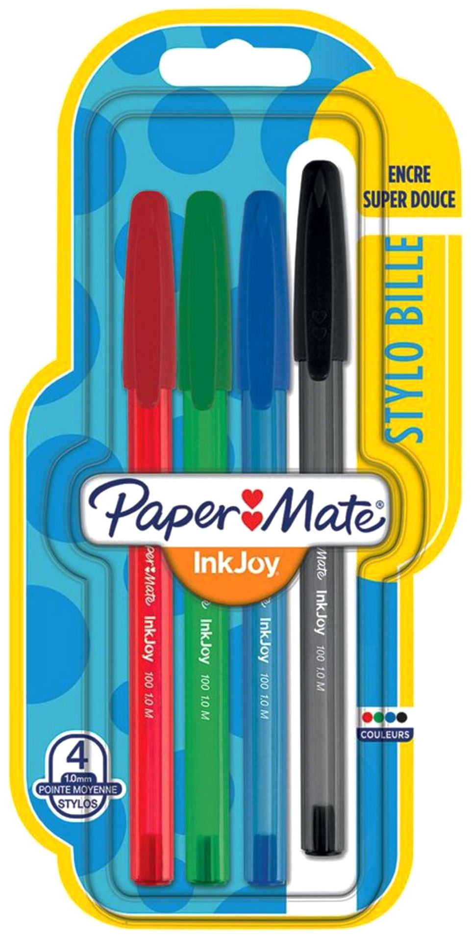 Набор ручек шариковых Paper Mate InkJoy, синие, красные, черные, зеленые, 0,5 мм, 4 шт.