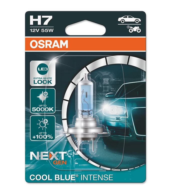 Галогеновая лампа Osram Cool Blue Intense H7 64210CBN +100%, 5000K 55W 12V (блистер) 1 шт.