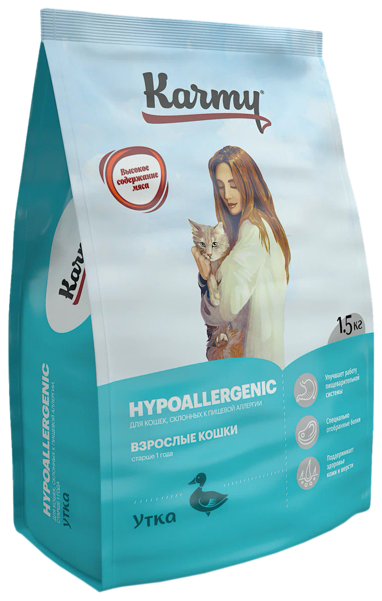 

Сухой корм для кошек Karmy Hypoallergenic Утка, 2 шт по 1,5 кг