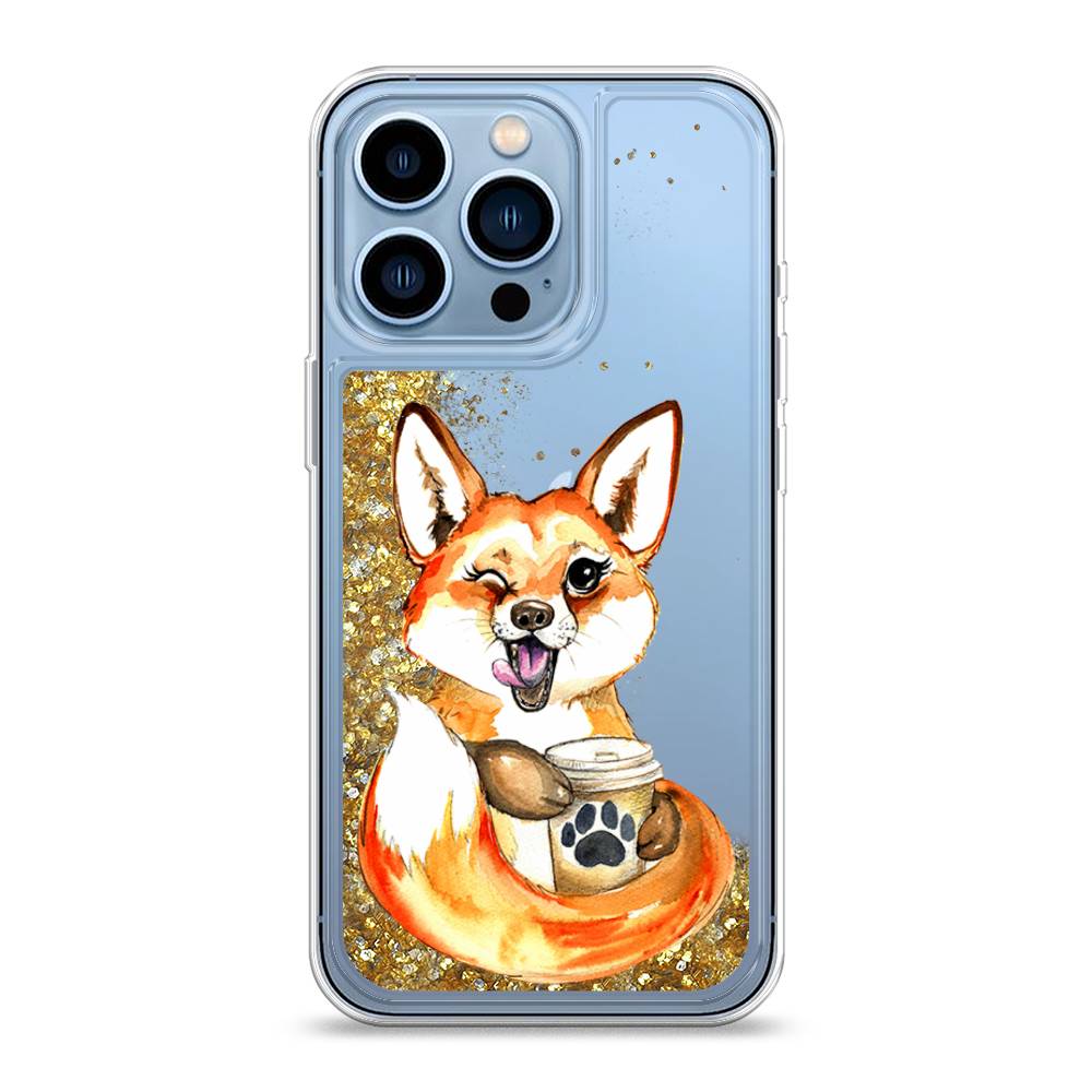 

Жидкий чехол с блестками "Подмигивающая лиса с кофе" на Apple iPhone 13 Pro, 14390-1
