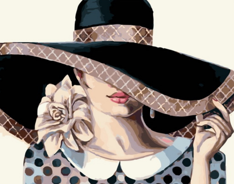 

Картина по номерам Две картинки Женщина в черной шляпе на подрамнике 40x50, Женщина в черной шляпе