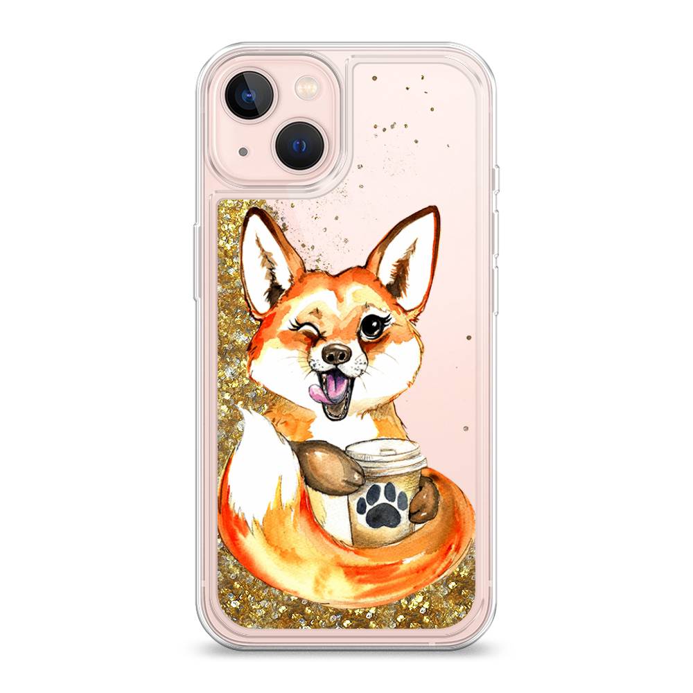 

Жидкий чехол с блестками "Подмигивающая лиса с кофе" на Apple iPhone 13, 14290-1