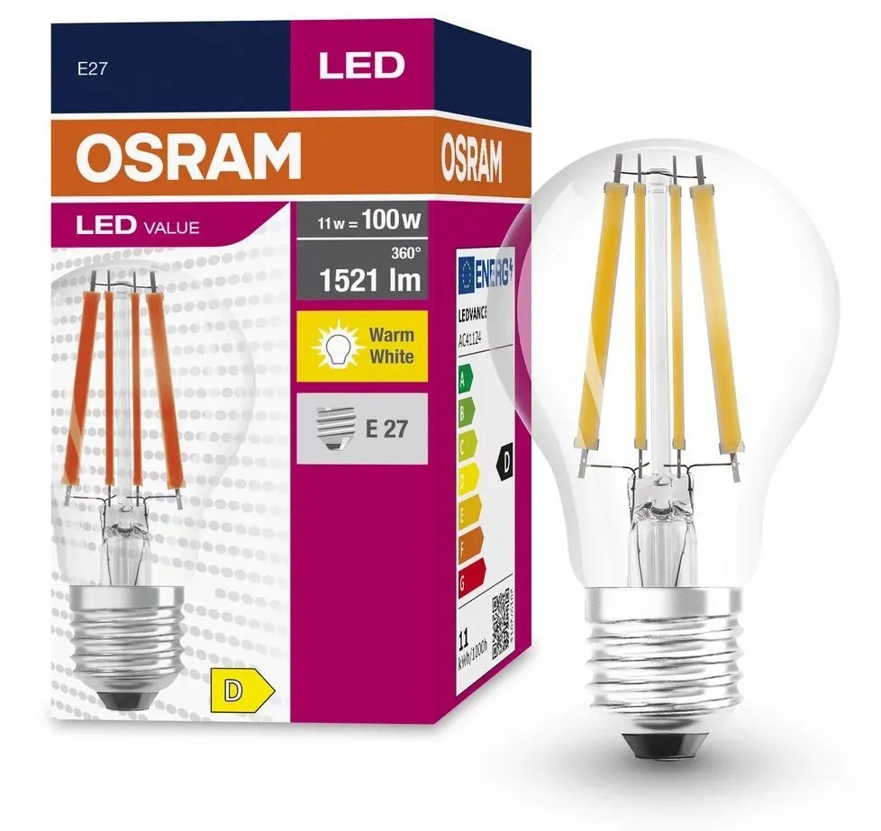 

Филаментная лампочка Osram LED Star, 1420лм, 10Вт, 2700К, теплый свет, светодиодная, E27