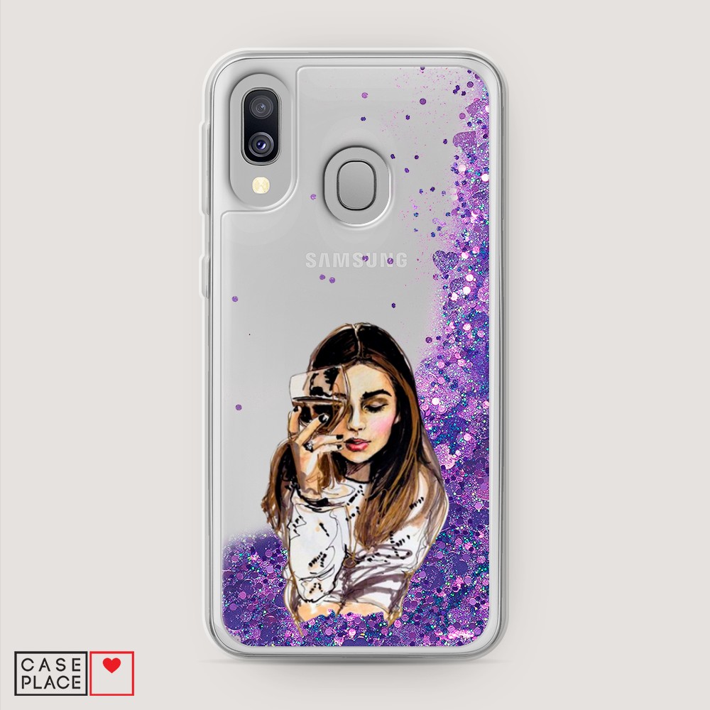 

Жидкий чехол с блестками "Девушка с бокалом" на Samsung Galaxy A40