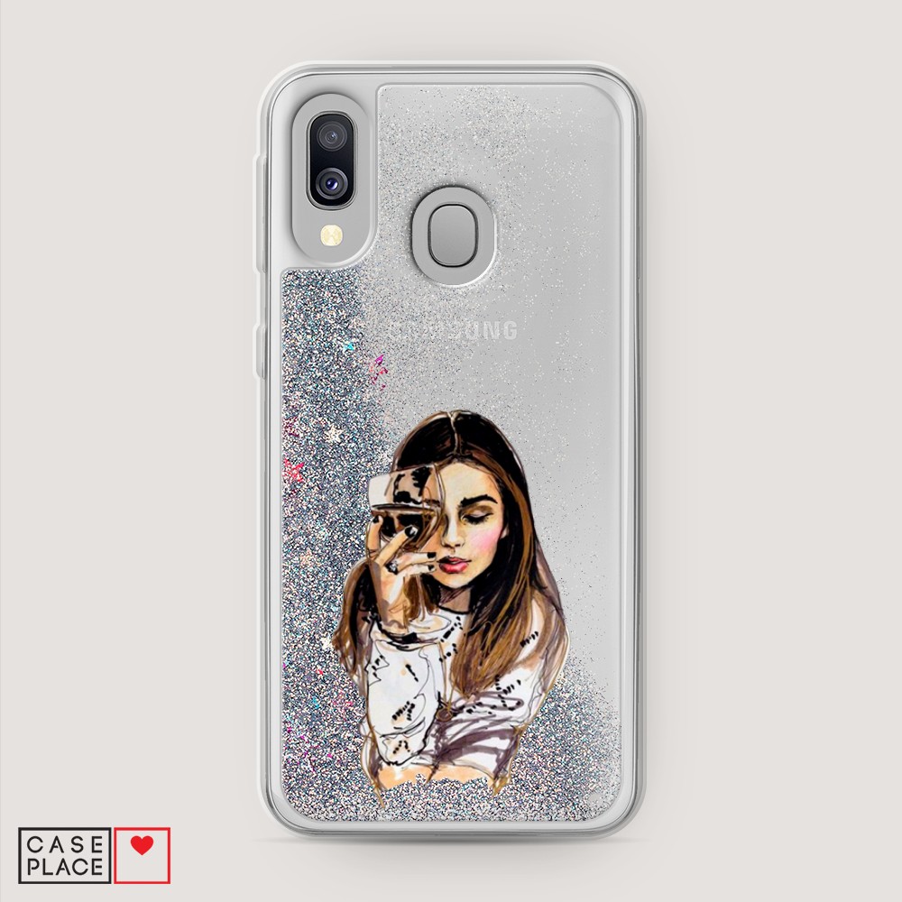 

Жидкий чехол с блестками "Девушка с бокалом" на Samsung Galaxy A40