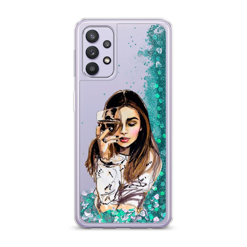 

Жидкий чехол с блестками "Девушка с бокалом" на Samsung Galaxy A32, 2102095-1