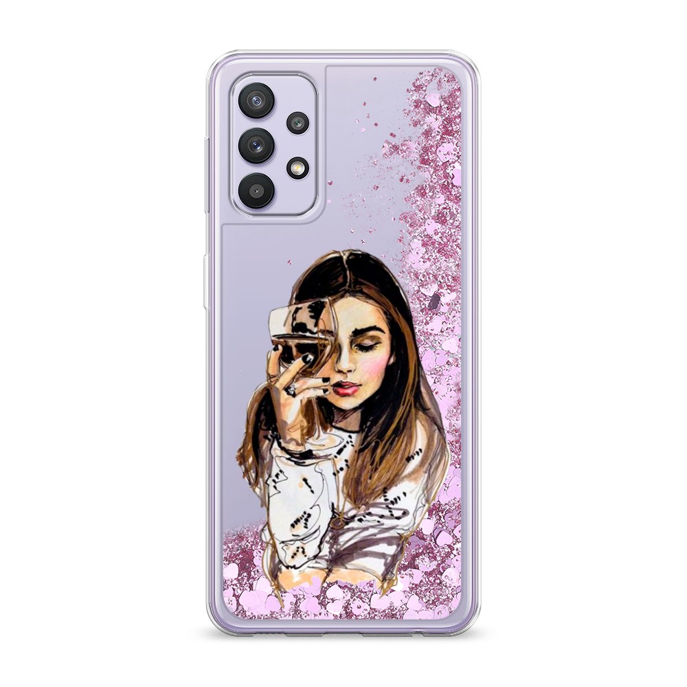 

Жидкий чехол с блестками "Девушка с бокалом" на Samsung Galaxy A32