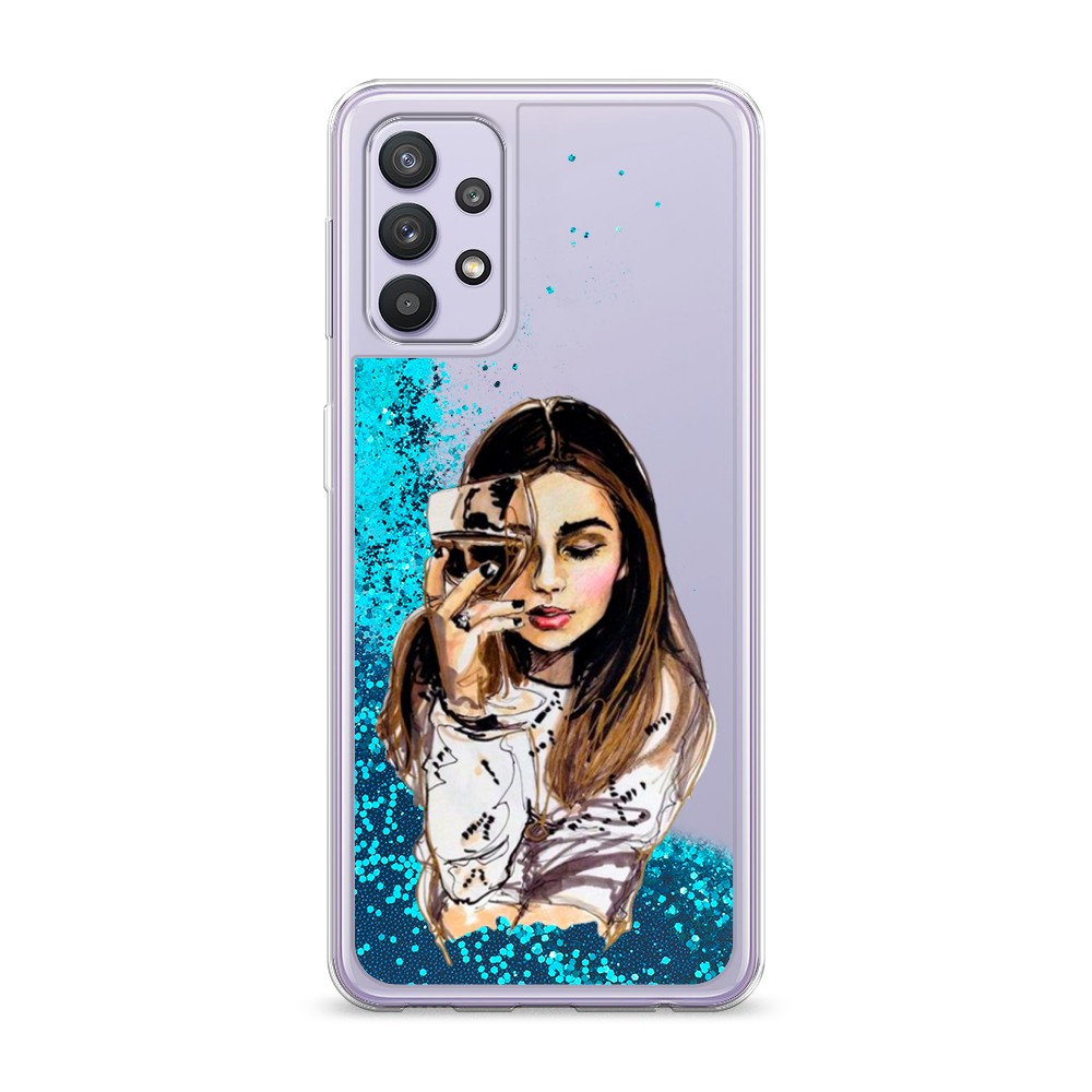

Жидкий чехол с блестками "Девушка с бокалом" на Samsung Galaxy A32, 2102093-1