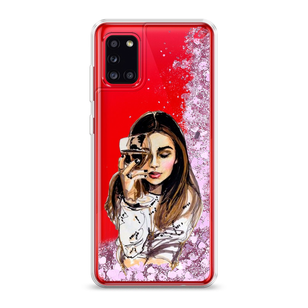 

Жидкий чехол с блестками "Девушка с бокалом" на Samsung Galaxy A31
