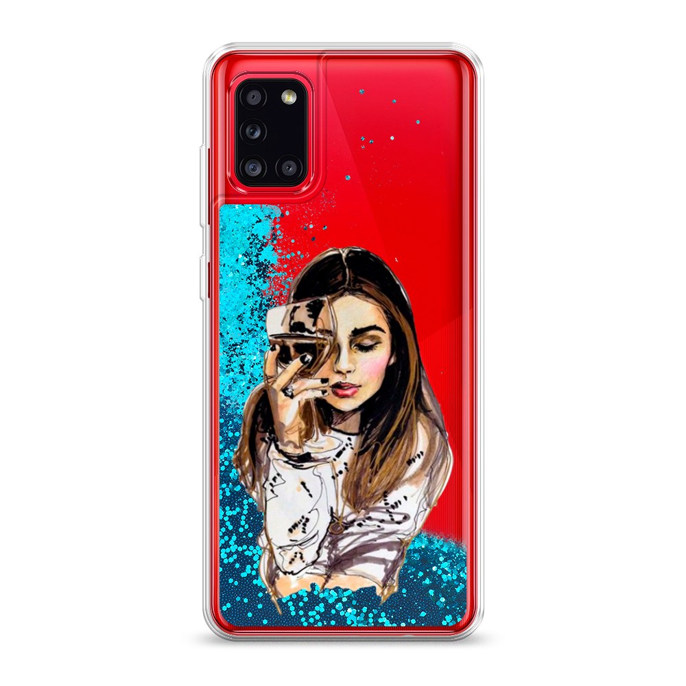 

Жидкий чехол с блестками "Девушка с бокалом" на Samsung Galaxy A31, 2100393-1
