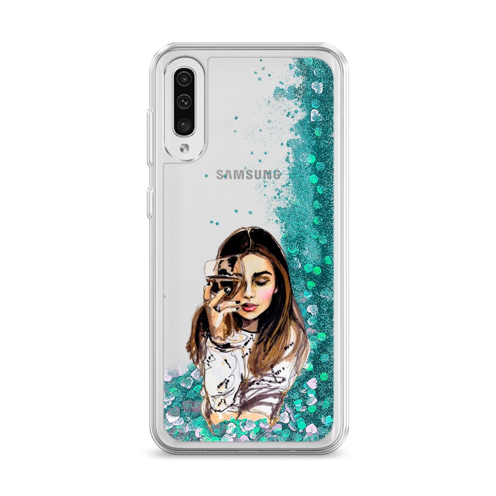 

Жидкий чехол с блестками "Девушка с бокалом" на Samsung Galaxy A30s, 28895-1