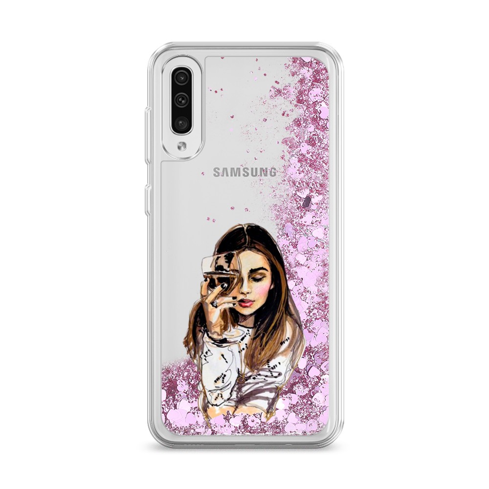 

Жидкий чехол с блестками "Девушка с бокалом" на Samsung Galaxy A30s