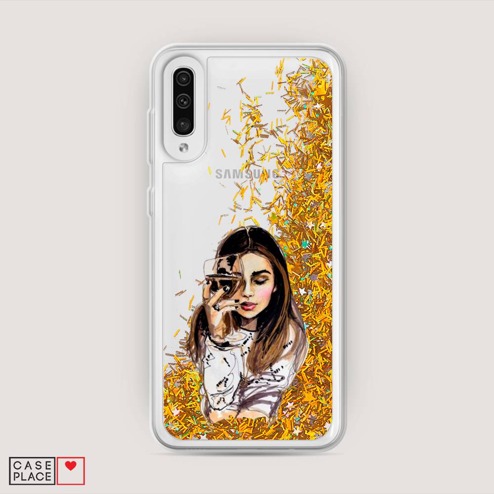 

Жидкий чехол с блестками "Девушка с бокалом" на Samsung Galaxy A30s, 28890-1