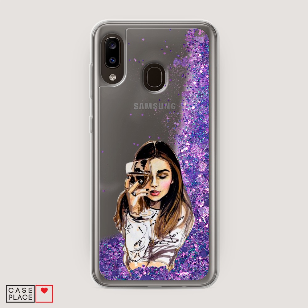фото Жидкий чехол с блестками "девушка с бокалом" на samsung galaxy a30 awog